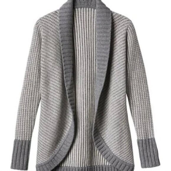 ATHLETA Sierra Wrap Cream Ivory Grey Striped Open WOOL CASHMERE Cardigan Sweater - Picture 4 of 16